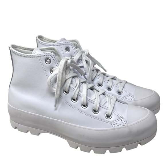 Converse Ctas Lugged Leather Shoes Women White Casual Hi Sneakers Custom 570634C - Picture 4 of 11